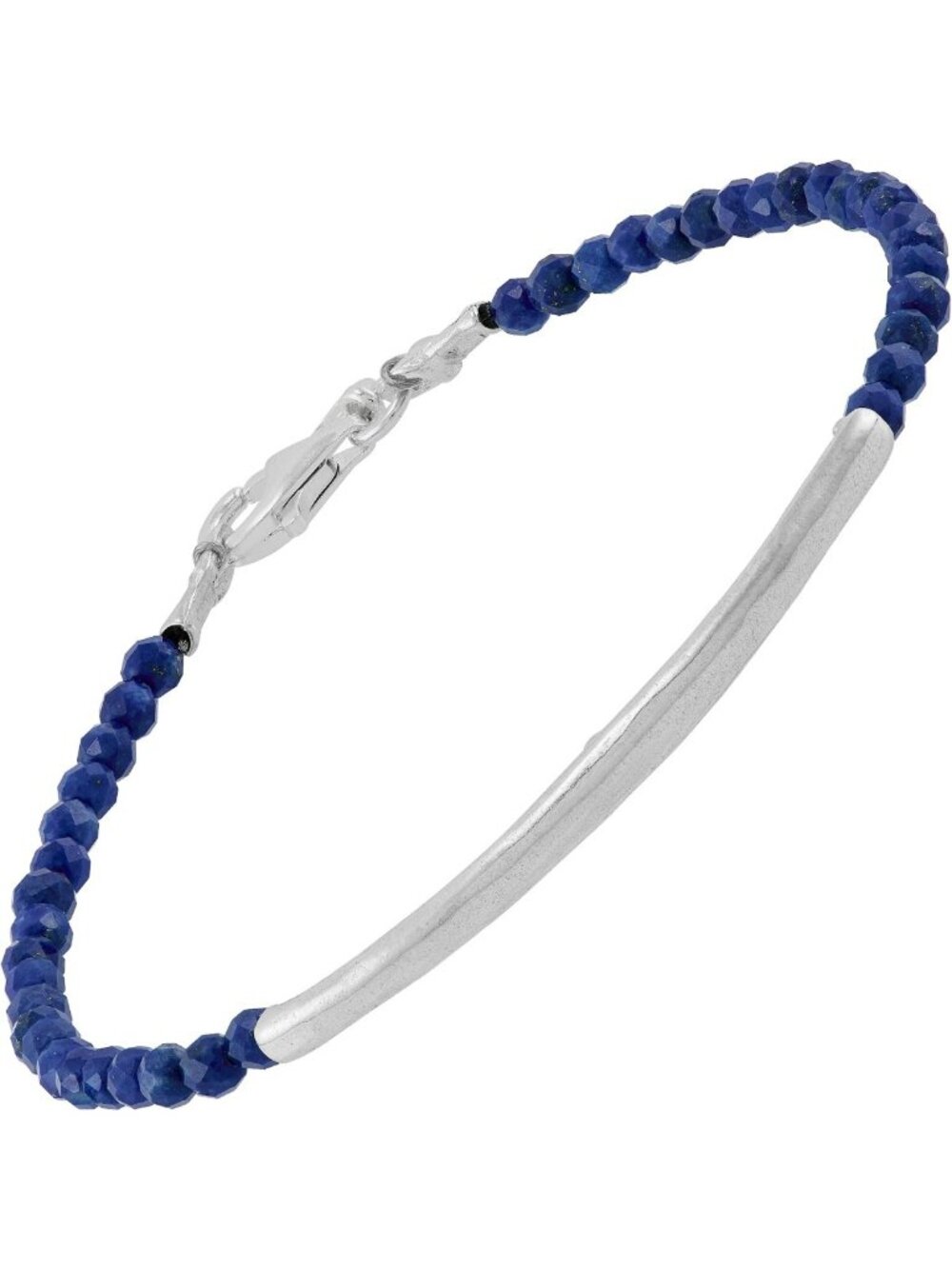 Sterling Silver Blue Lapis Beaded Bar Bracelet for Women, 7.5" Elegant Jewelry